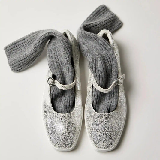 Square Toe Mary Jane Distressed Metallic Leather