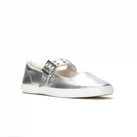 Square Toe Mary Jane Grommet Metallic Leather